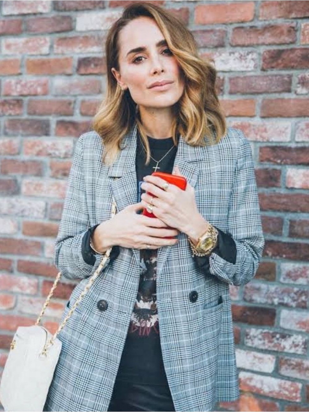 Anine Bing Madeline Plaid Blazer in Blue & Gray Small